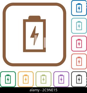 Batteria con simbolo di energia icone semplici a colori cornici quadrate arrotondate su sfondo bianco Illustrazione Vettoriale