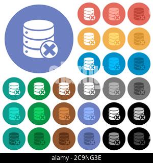 Database Annulla icone piatte multicolore su sfondi rotondi. Incluse variazioni delle icone bianche, chiare e scure per gli effetti di stato attivo e del passaggio del mouse, e. Illustrazione Vettoriale