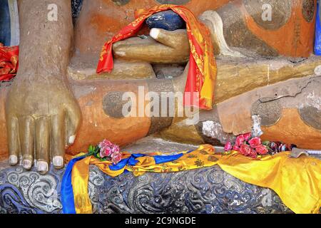 Dettaglio-Terra toccante Buddha-grotta tempio nella Thirtythree cielo Grotte-Matisi Tempio-Zhangye-Gansu-Cina-0986 Foto Stock