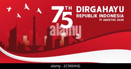 75th Indonesian Independence Day Graphic Design per banner, volantino, biglietto d'auguri, Illustration Vector Foto Stock