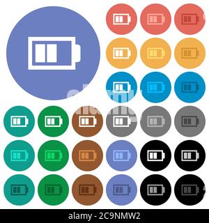 Mezza batteria con due unità di carico icone piatte multicolore su sfondo rotondo. Incluse variazioni delle icone bianche, chiare e scure per il passaggio del mouse e la st attiva Illustrazione Vettoriale
