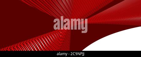 Ultra wide 3D abstract background of curved geometrical patterns of RED color with lighting and shadows for various applications needing colorful artwork. illustration and white Foto Stock