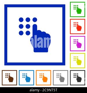 Digitazione codice di sicurezza icone a colori piatte in cornici quadrate su sfondo bianco Illustrazione Vettoriale