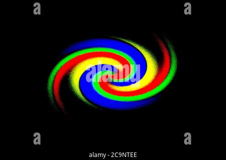 Immagine a vortice multicolore, sfondo nero Foto Stock
