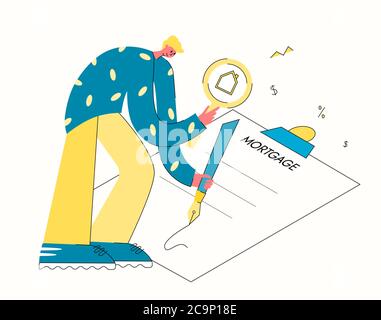 Concetto di ipoteca della casa. L'uomo tiene la casa nelle mani Illustrazione Vettoriale