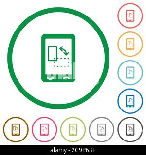 Modifica l'orientamento del display mobile icone a colori piatte in contorni rotondi su sfondo bianco Illustrazione Vettoriale