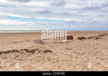 Le rovine della prima stazione di scialuppa di salvataggio Britains, a Formby, Merseyside Foto Stock