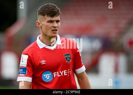 Dublino, Irlanda. 01 agosto 2020. Aaron Dobbs of Shelbourne guarda durante la partita SSE Airtricity Premier Division tra Shelbourne FC e Waterford FC al Tolka Park di Dublino, Irlanda il 1 agosto 2020 (Foto di Andrew SURMA/SIPA USA) Credit: Sipa USA/Alamy Live News Foto Stock