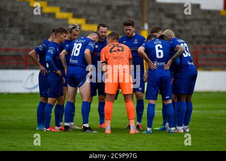 Dublino, Irlanda. 01 agosto 2020. I giocatori di Waterford durante la partita SSE Airtricity Premier Division tra Shelbourne FC e Waterford FC al Tolka Park di Dublino, Irlanda, il 1 agosto 2020 (Foto di Andrew SURMA/SIPA USA) Credit: Sipa USA/Alamy Live News Foto Stock