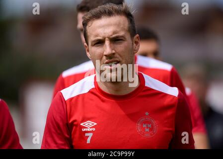 Dublino, Irlanda. 01 agosto 2020. Karl Sheppard of Shelbourne durante la partita SSE Airtricity Premier Division tra Shelbourne FC e Waterford FC al Tolka Park di Dublino, Irlanda, il 1 agosto 2020 (Foto di Andrew SURMA/SIPA USA) Credit: Sipa USA/Alamy Live News Foto Stock