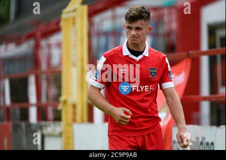 Dublino, Irlanda. 01 agosto 2020. Aaron Dobbs of Shelbourne durante la partita SSE Airtricity Premier Division tra Shelbourne FC e Waterford FC al Tolka Park di Dublino, Irlanda il 1 agosto 2020 (Foto di Andrew SURMA/SIPA USA) Credit: Sipa USA/Alamy Live News Foto Stock