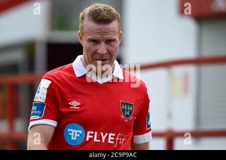 Dublino, Irlanda. 01 agosto 2020. Lorcan Fitzgerald di Shelbourne durante la partita SSE Airtricity Premier Division tra Shelbourne FC e Waterford FC al Tolka Park di Dublino, Irlanda, il 1 agosto 2020 (Foto di Andrew SURMA/SIPA USA) Credit: Sipa USA/Alamy Live News Foto Stock