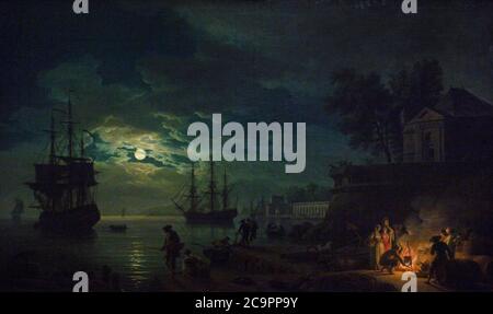 Claude Joseph Vernet (1714-1789). Pintor francés. La noche. Un puerto a la luz de la luna, 1771. Museo del Louvre. París. Francia. Foto Stock