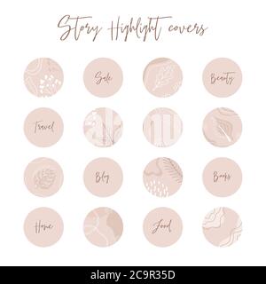 Pacchetto di copertine per i momenti salienti. Layout vettoriali moderni con icone floreali disegnate a mano, forme organiche e texture. Sfondi astratti. Design alla moda per Illustrazione Vettoriale