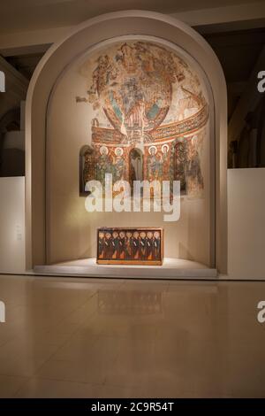 Dipinti di Sant Pere de la Seu d'Urgell del 12 ° secolo, medievale mostra d'arte romanica nel Museo Nazionale d'Arte della Catalogna (Museu Nacional Foto Stock