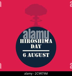 Hiroshima Day, 6 agosto, poster esplosione bomba nucleare, illustrazione piatta, vettore Illustrazione Vettoriale