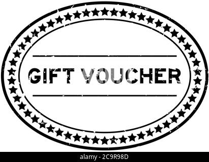 Grunge nero gift voucher parola ovale sigillo di gomma timbro su sfondo bianco Illustrazione Vettoriale