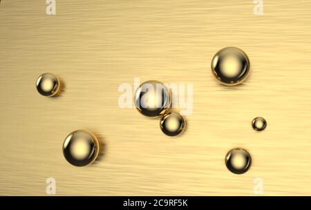 sfondo dorato astratto spazzolato con rendering 3d con gocce dorate lucide Foto Stock