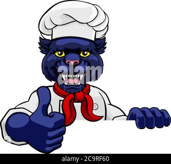 Panther Chef Mascot Segno Cartoon Personaggio Illustrazione Vettoriale