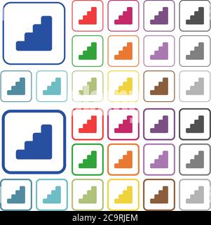 Le scale colorano icone piatte in cornici quadrate arrotondate. Versioni sottili e spesse incluse. Illustrazione Vettoriale