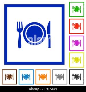 Icone di colore piatto per la cena in cornici quadrate su sfondo bianco Illustrazione Vettoriale