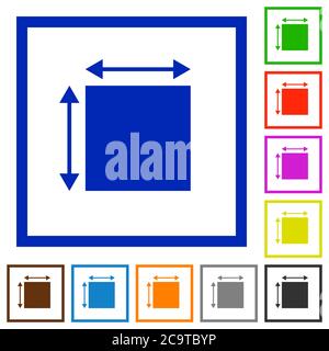 Elemet dimensiona le icone a colori piatte in cornici quadrate su sfondo bianco Illustrazione Vettoriale