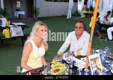 Leesa Rowland e Larry Wohl partecipano all'ottavo Annual Hamptons Cover Party di Bella Magazine per la Hope Issue Cover Party al Southampton Social Club di Southampton, NY, il 1° agosto 2020. (Foto di David Warren /Sipa? USA) Credit: Sipa USA/Alamy Live News Foto Stock