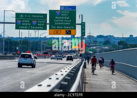 Montreal, CA - 31 luglio 2020: Percorso multiuso sul nuovo ponte Samuel de Champlain Foto Stock