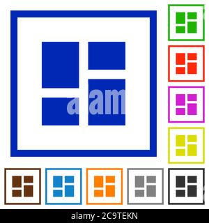 Pannelli del dashboard di amministrazione icone piatte a colori in riquadri quadrati su sfondo bianco Illustrazione Vettoriale