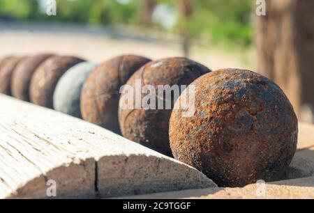 Francese tradizionale bocce gioco / primo piano bocce palle Foto Stock