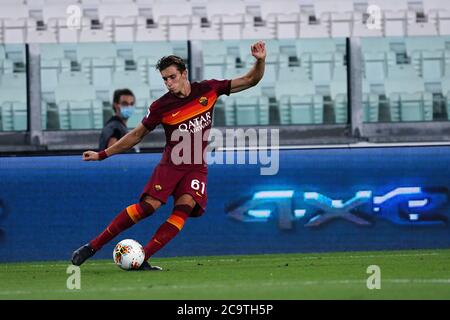 Torino (Italia) 01 agosto 2020. Serie Italiana A. Juventus FC vs Roma. Riccardo Calafiori di AS Roma. Foto Stock