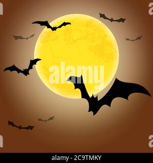Spooky pipistrelli scuro nella parte anteriore di una luna piena con testo libero spazio per Halloween layout di sfondo Illustrazione Vettoriale