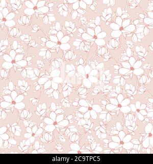 Modello magnolia floreale senza cuciture trainato a mano vettoriale Illustrazione Vettoriale