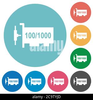Controller di rete Gigabit ethernet: Icone bianche piatte su sfondi rotondi Illustrazione Vettoriale