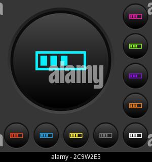 ProgressBar pulsanti scuri con icone di colori vivaci su sfondo grigio scuro Illustrazione Vettoriale