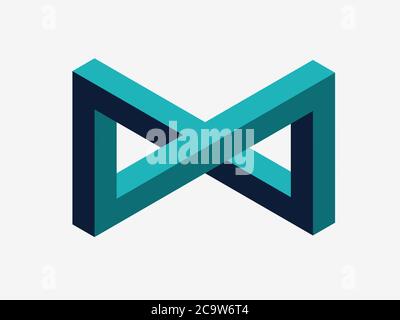 Elemento di progettazione del logo, disegno isometrico, forma impossibile, illustrazione 3D Foto Stock