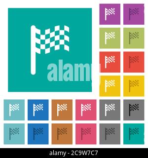 Bandiera di gara icone piatte multicolore su sfondi quadrati. Incluse variazioni delle icone bianche e più scure per il passaggio del mouse o gli effetti attivi. Illustrazione Vettoriale