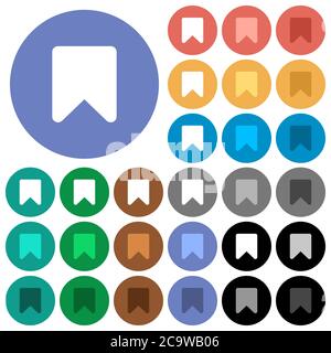 Aggiungi ai preferiti icone piatte multicolore su sfondi rotondi. Incluse variazioni delle icone bianche, chiare e scure per gli effetti di stato attivo e del passaggio del mouse e bonus Illustrazione Vettoriale