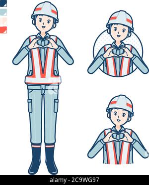 Un uomo che indossa un abbigliamento da lavoro con la creazione di un simbolo del cuore con immagini a mano. È arte vettoriale, quindi è facile da modificare. Illustrazione Vettoriale