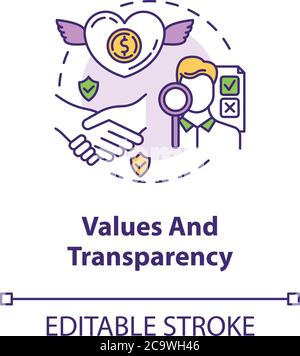 Icona del concetto di valori e trasparenza. Affidabilità aziendale. Cultura aziendale. Illustrazione sottile dell'idea di etica aziendale di base. Contorno isolato vettoriale Illustrazione Vettoriale