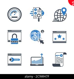 SEO e Web opimizzazione icone set Illustrazione Vettoriale