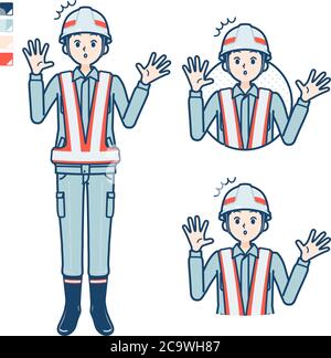 Un uomo che indossa un abbigliamento da lavoro con immagini stupite. È arte vettoriale, quindi è facile da modificare. Illustrazione Vettoriale