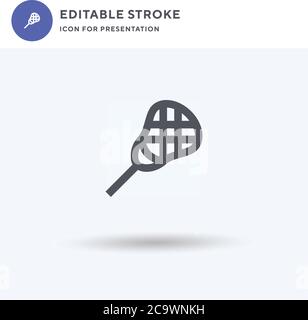 Vettore di icone di lacrosse, segno piatto riempito, pittogramma solido isolato su bianco, illustrazione del logo. Icona lacrosse per la presentazione. Illustrazione Vettoriale