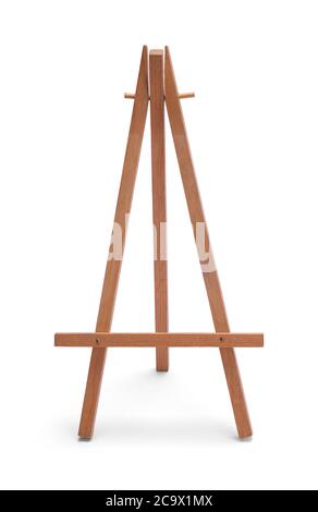 Tiny Wood Easel isolato su sfondo bianco. Foto Stock