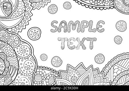 Bella pagina di libro da colorare con testo campione di spazio di copia Illustrazione Vettoriale