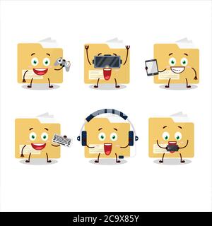 File cartella cartoon personaggio sono giochi con vari simpatici emoticon Illustrazione Vettoriale