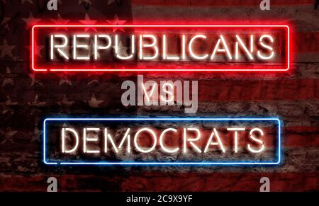 Elezione presidenziale politico Graphic Art Neon segno repubblicani VS Democratici Foto Stock