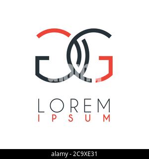 Il logo tra la lettera G e la lettera G o GG con una certa distanza e collegato da colore arancione e grigio Illustrazione Vettoriale