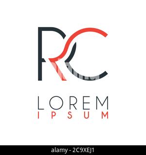 Il logo tra la lettera R e la lettera C o RC con una certa distanza e collegato di colore arancione e grigio Illustrazione Vettoriale