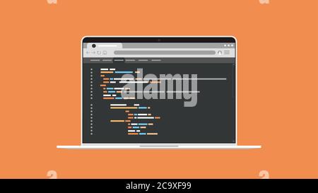 codice di programmazione sorgente software sullo schermo del laptop sviluppo concetto di codifica illustrazione vettoriale orizzontale Illustrazione Vettoriale